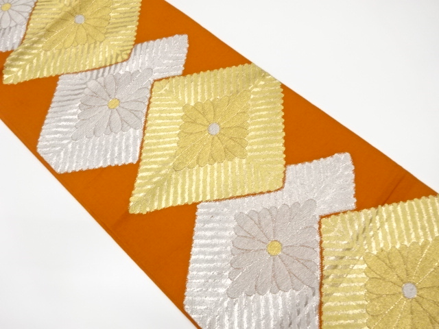 JAPANESE KIMONO / ANTIQUE FUKURO OBI / SILK / WOVEN WOVEN RHOMBUS FLOWER